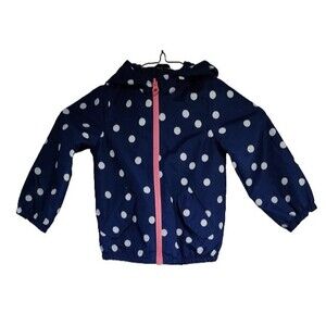 Carter's Baby Girls Full Zip Jacket Hooded Blue White Polka Dot Pink 18M